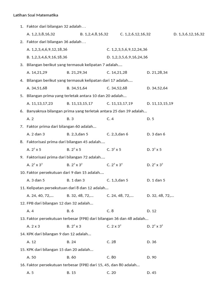 Latihan Soal Matematika Dasar | PDF