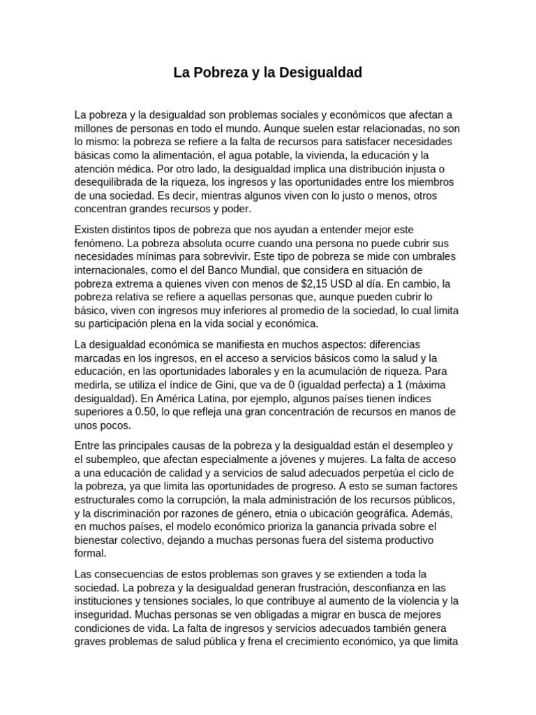 Pobreza y Desigualdad: Causas y Soluciones | PDF | Desigualdad social ...