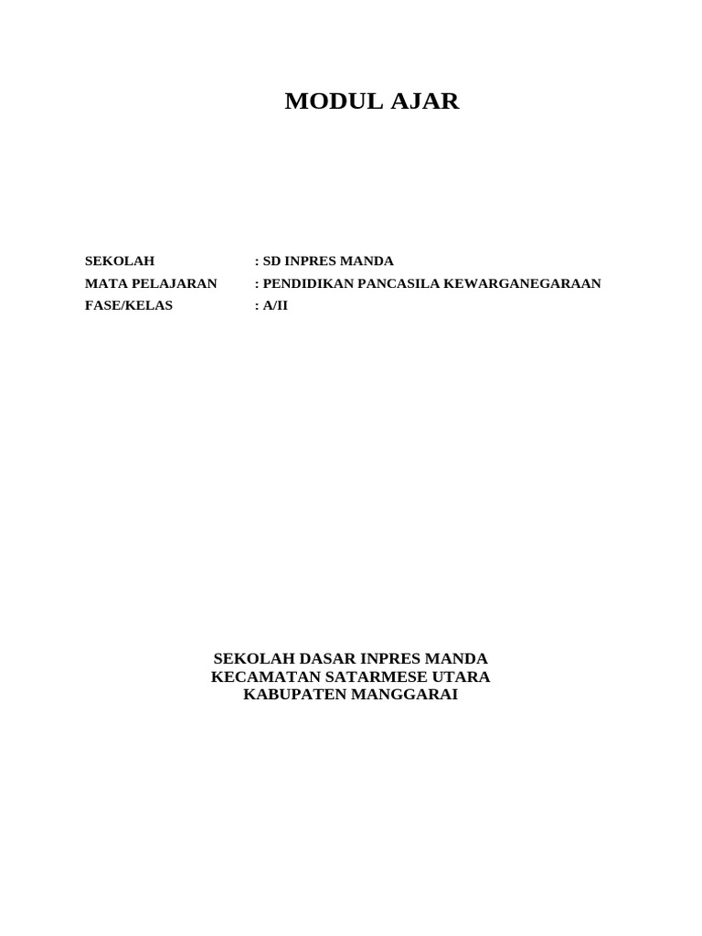 Modul Ajar PPKn Kelas 2 SD Merdeka | PDF