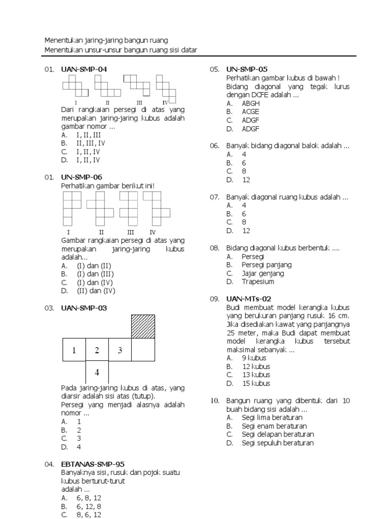 Bank Soal Matematika Smp Jaring Jaring Bangun Ruang Sisi Datar