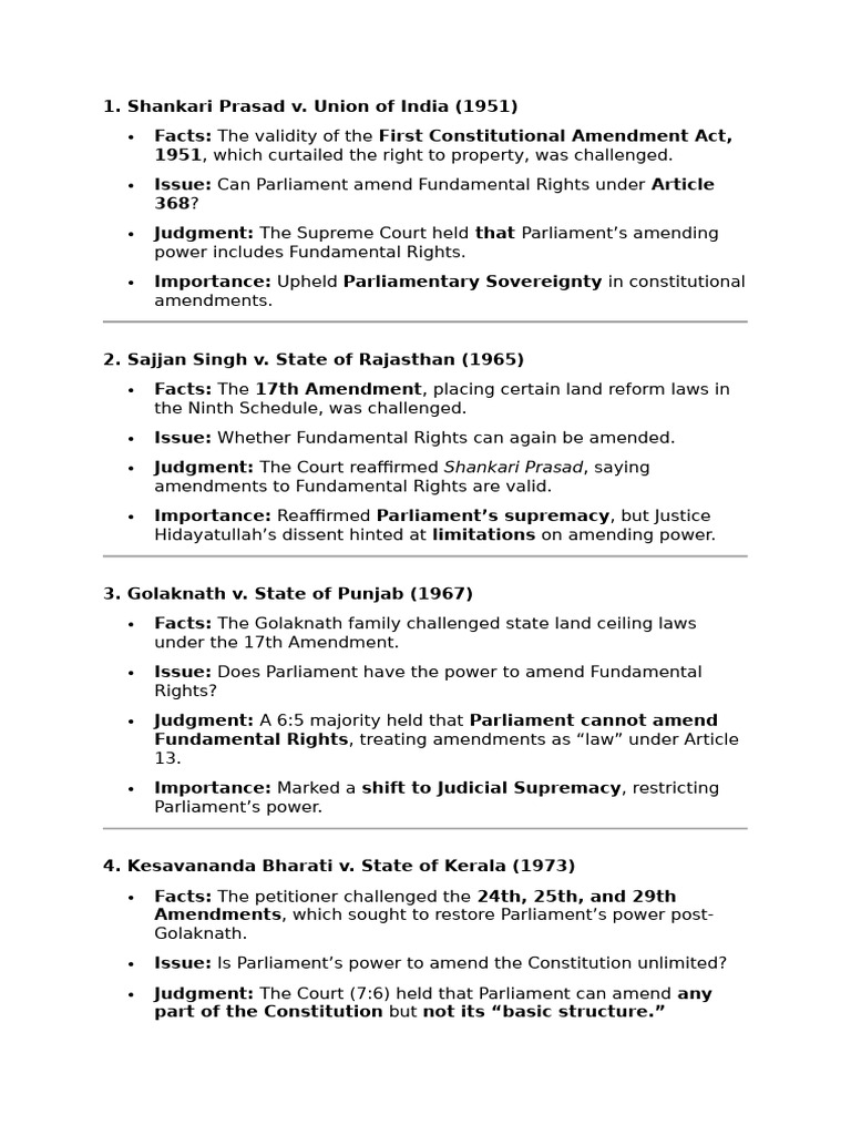 Key Supreme Court Cases on Constitutional Amendments | PDF | Public Law ...