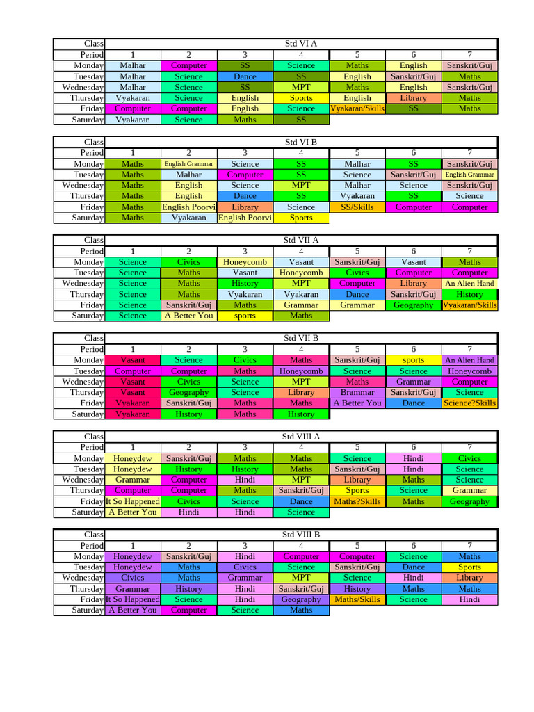 Class Timetable for Std VI to XII | PDF | Science | Inquiry