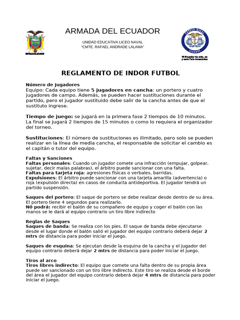 Reglas del Indor Fútbol en Ecuador | PDF | Asociación de Futbol ...