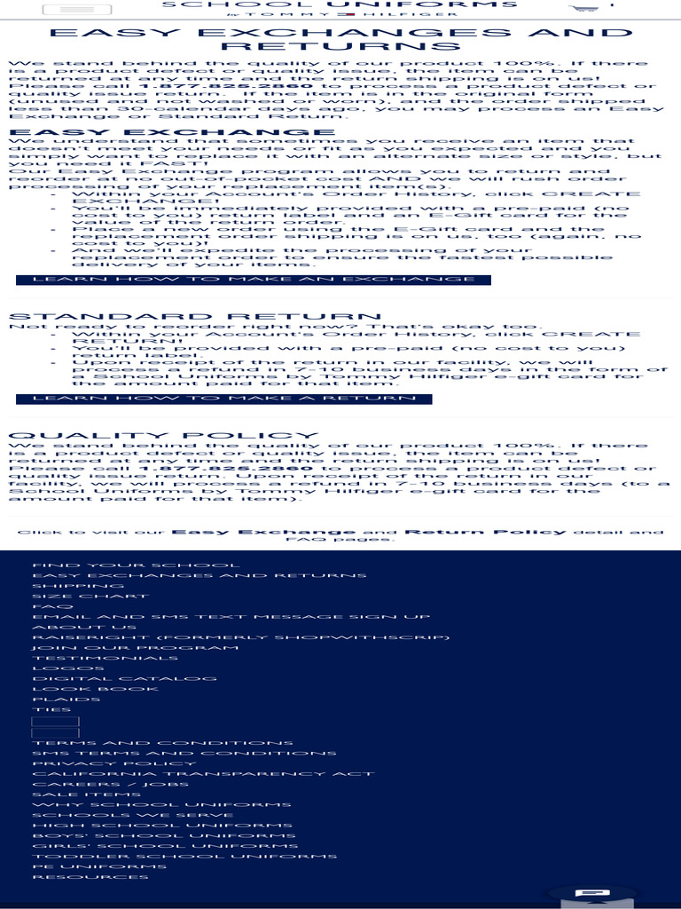 Tommy Hilfiger Exchange Policy Guide | PDF