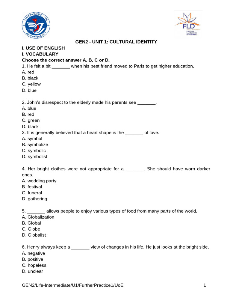 Cultural Identity: English Language Practice | PDF