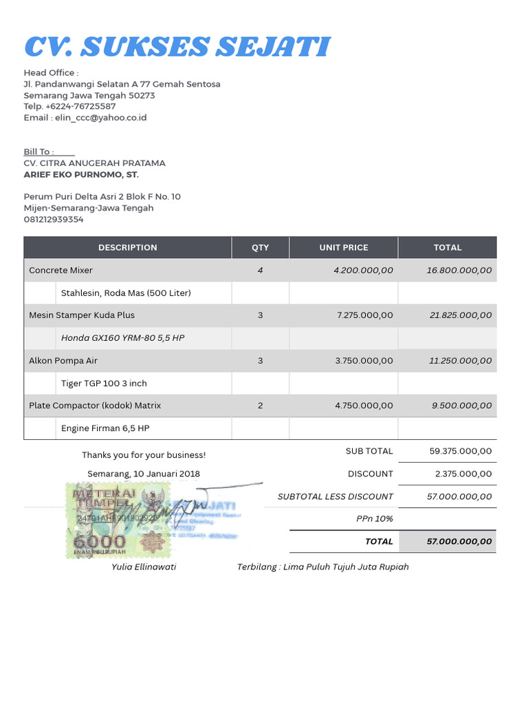 Invoice for CV. Citra Anugerah Pratama | PDF