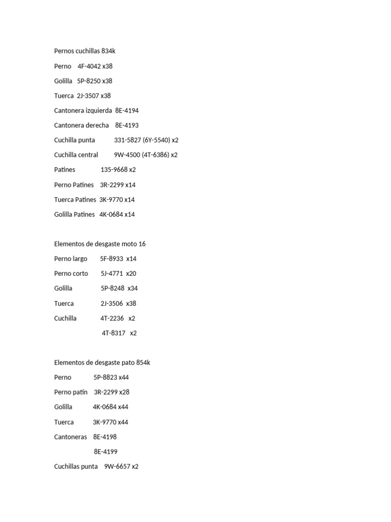 Elementos de desgaste y pernos 834k | PDF
