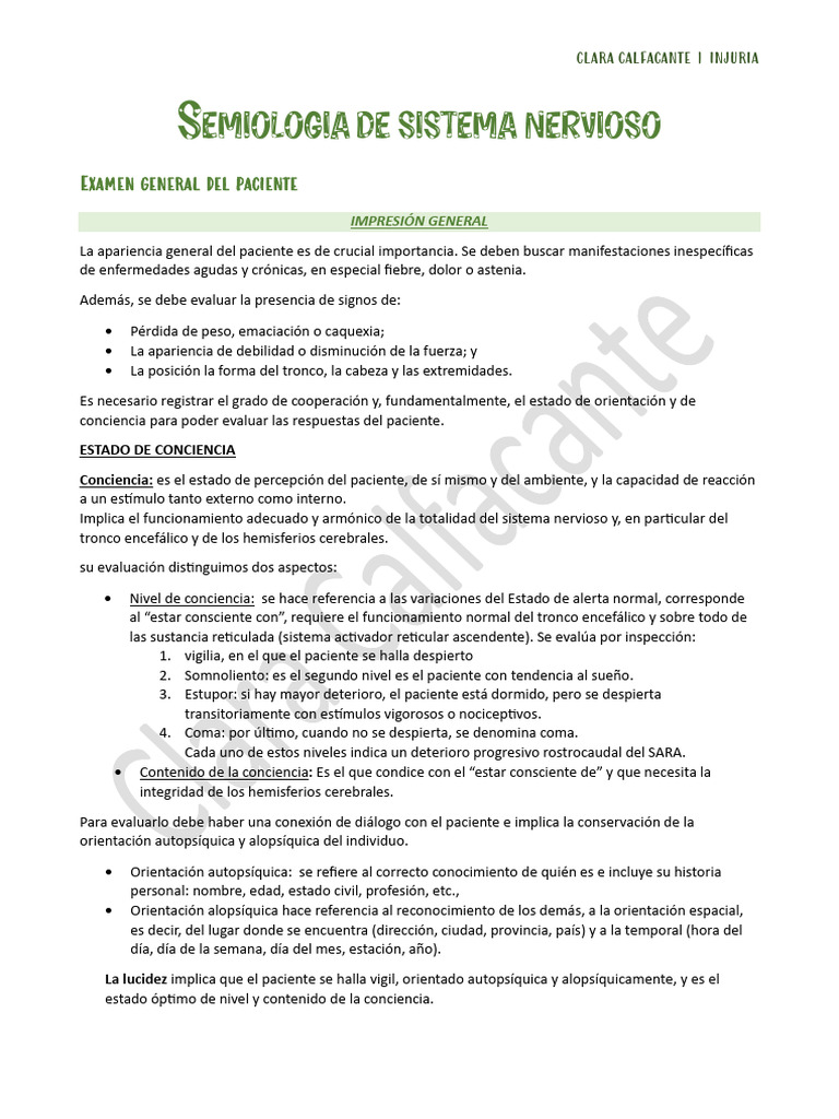 Examen Fisico Sistema Nervioso Completo | PDF | Conciencia | Coma