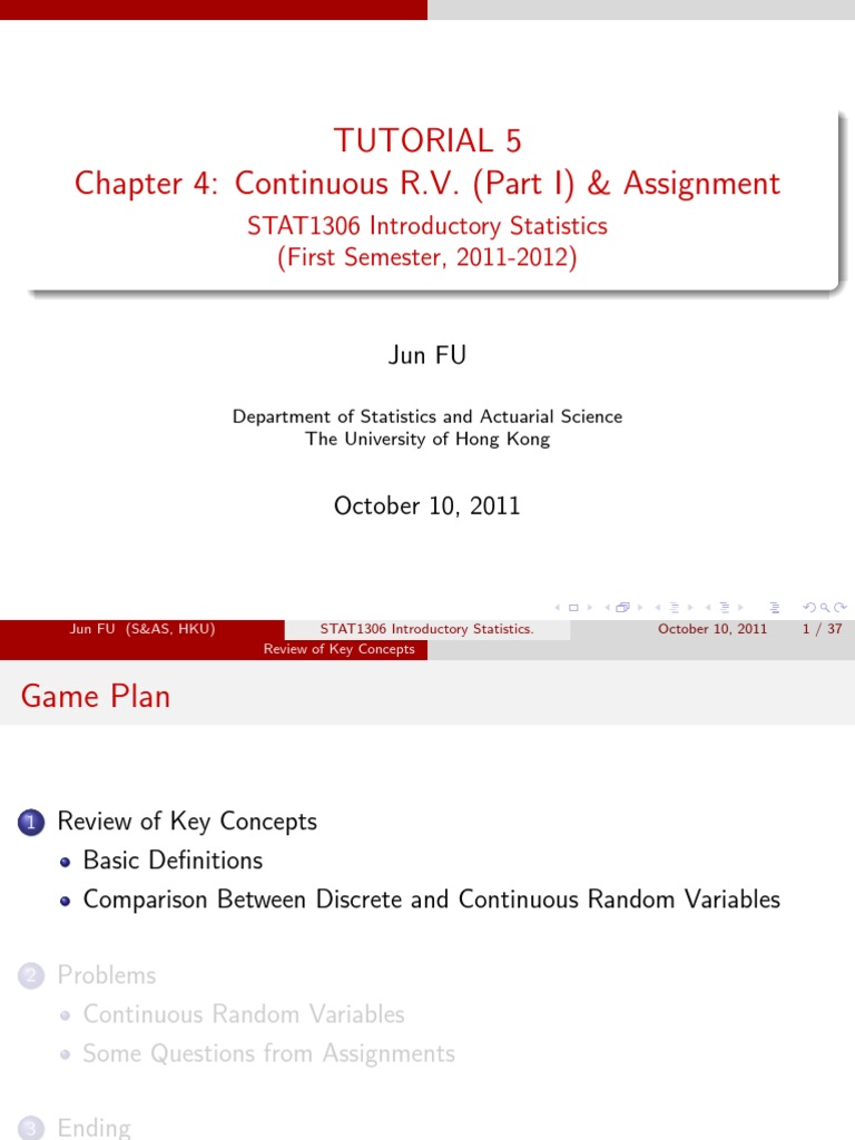 Continuous Random Variables Tutorial | PDF | Probability Density ...