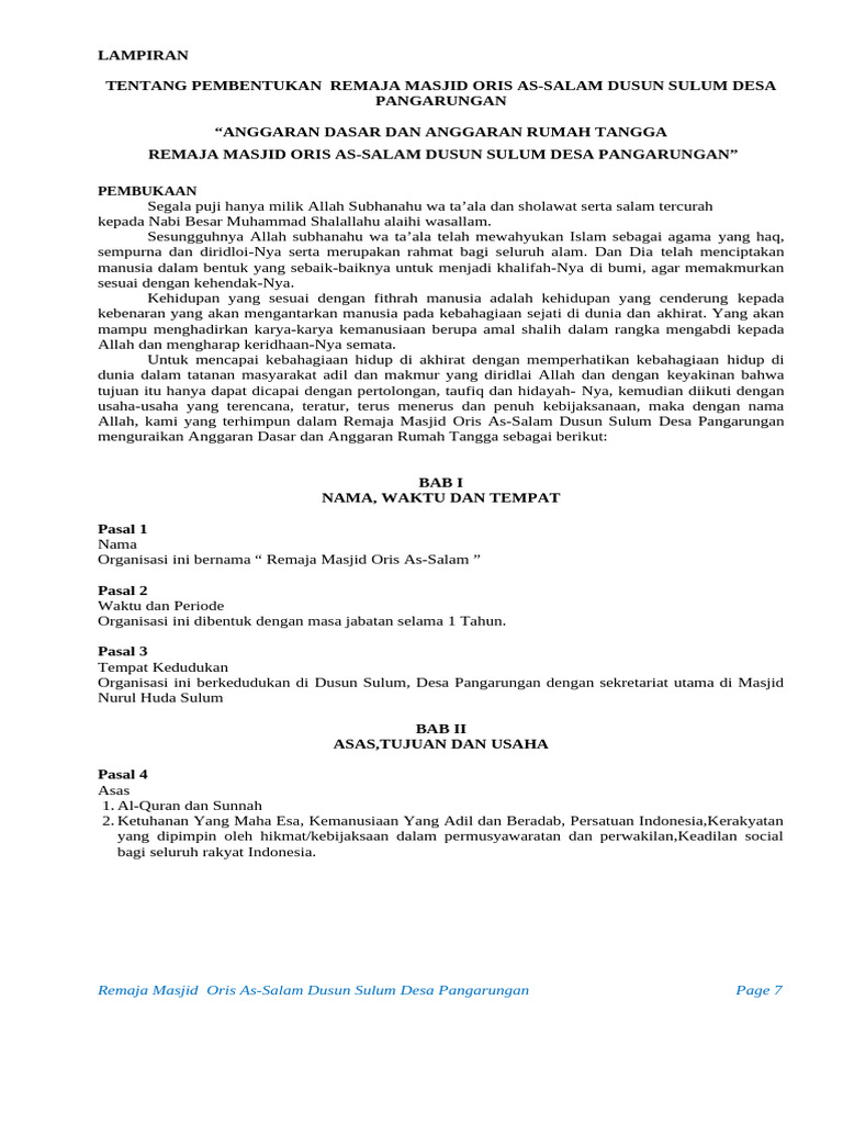 Pembentukan Oris Asalam AD Dan ADRT | PDF