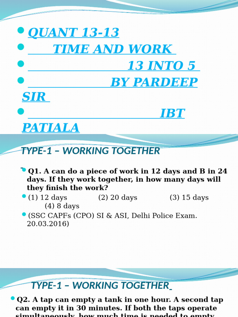 Time and Work Problems for SSC Exams | PDF | Fresh Water | Water Supply