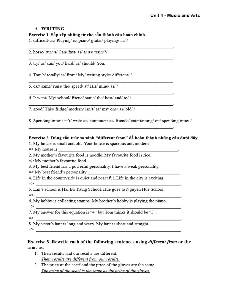 Music and Arts Unit 4 Exercises | PDF
