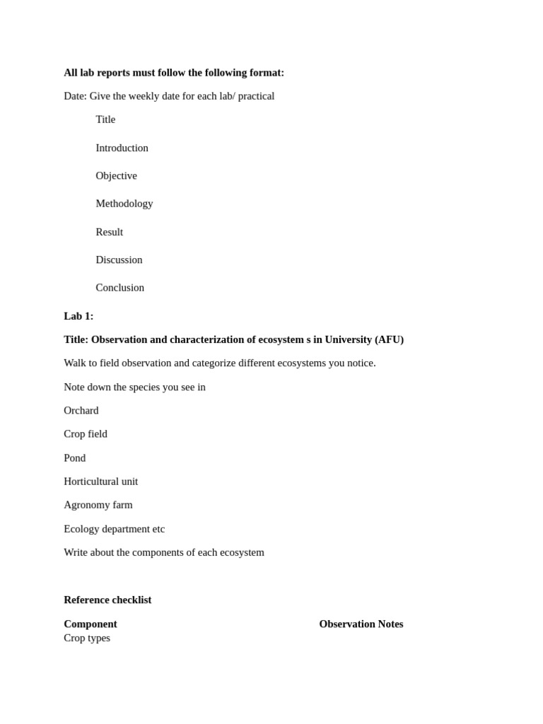 Lab Report Guidelines for Ecosystem Analysis | PDF | Water Quality ...