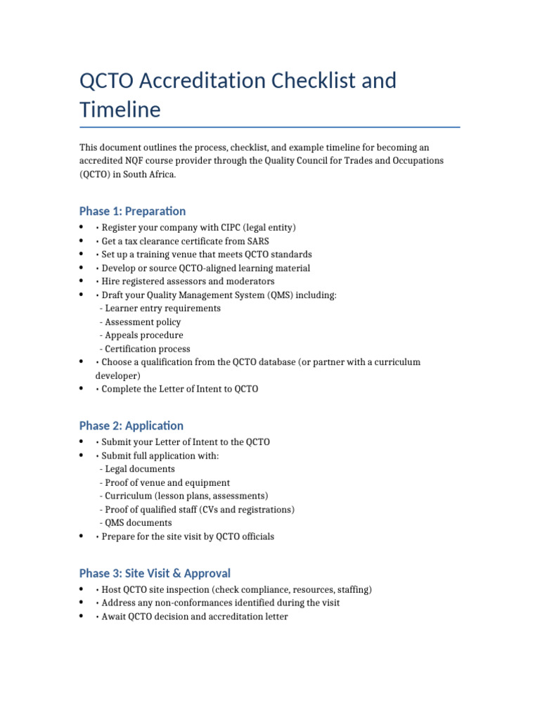 QCTO Accreditation Checklist Guide | PDF