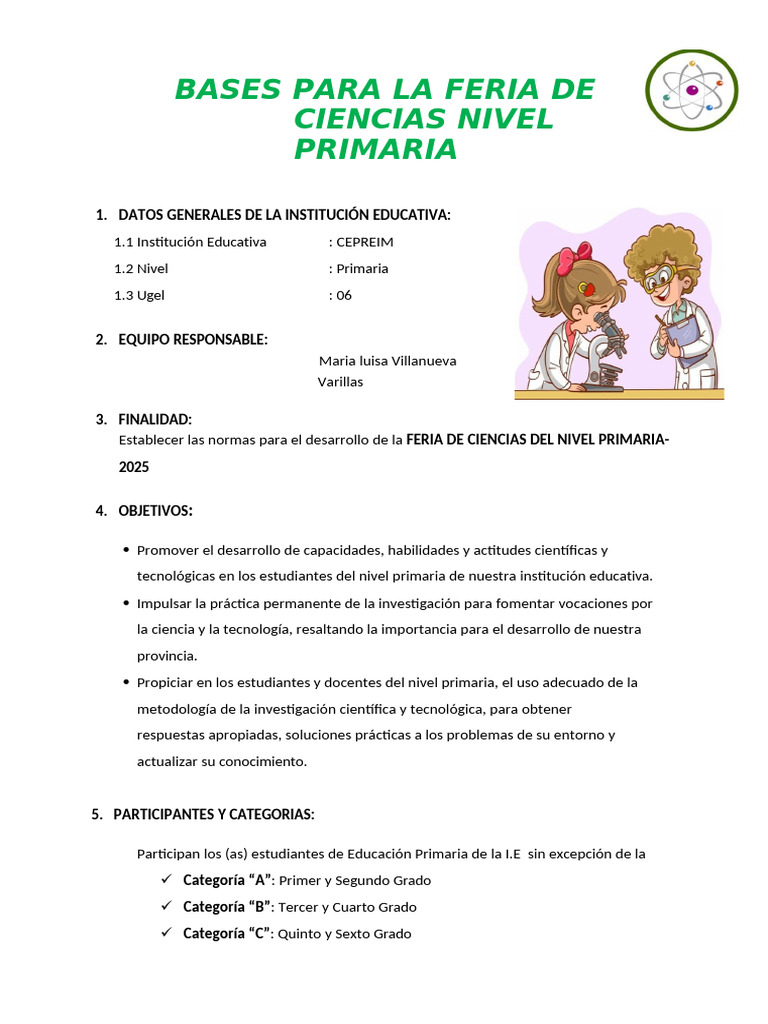 Normas Feria de Ciencias Primaria 2025 | PDF | Science | Aprendizaje