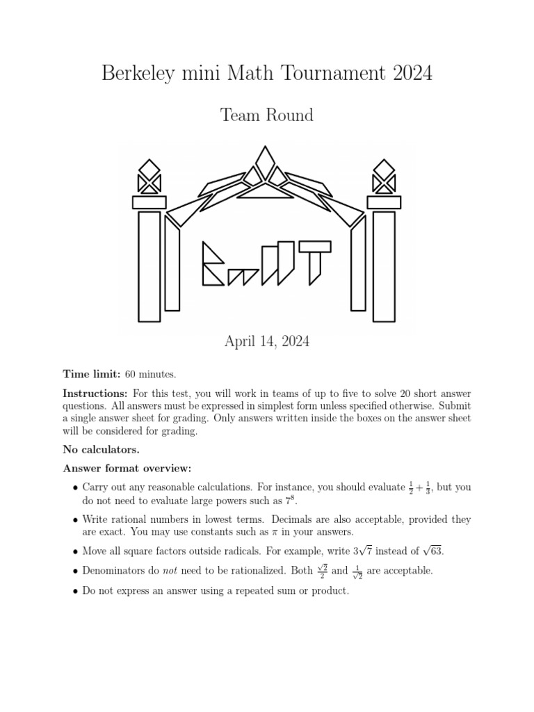 Berkeley Mini Math Tournament 2024 | PDF | Square Root | Numbers