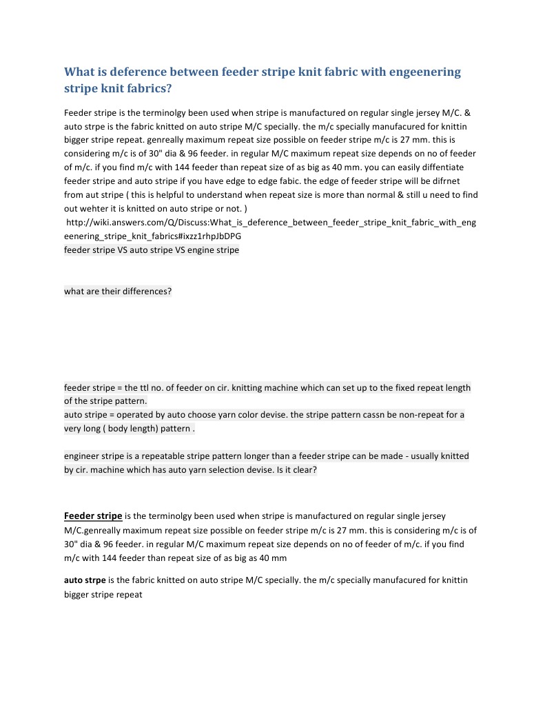 What is Deference Between Feeder Stripe Knit Fabric With Engeenering