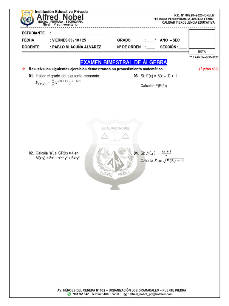 Secundaria Examen Vie 03-10-25 | PDF