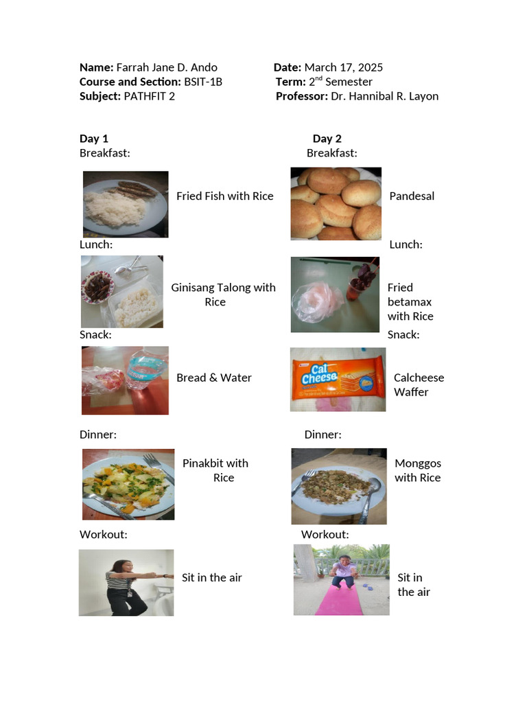 Weekly Meal and Workout Plan | PDF | Lunch | Cuisine
