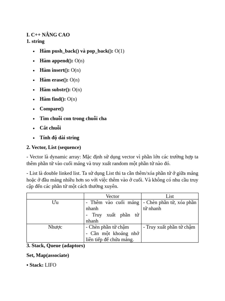 Lý Thuyết Ôn Tập Thi Cuối Môn C++ Nâng Cao | PDF