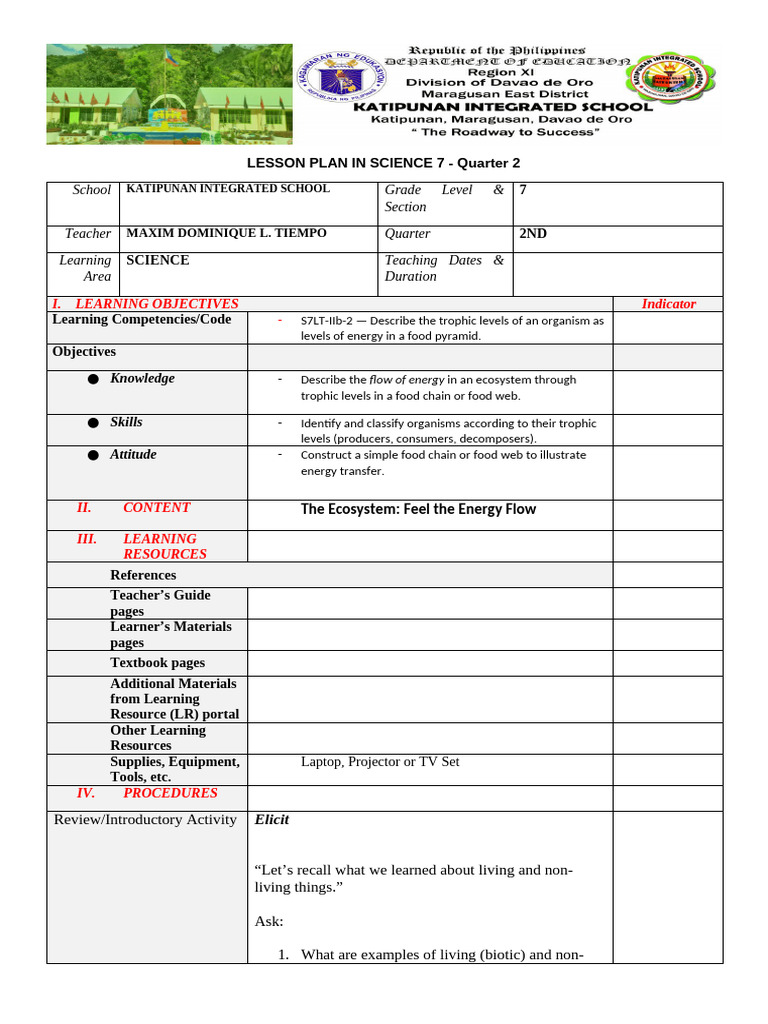 LESSON PLAN in SCIENCE 7 Quarter 2 - Replaced Indicators | PDF | Food ...