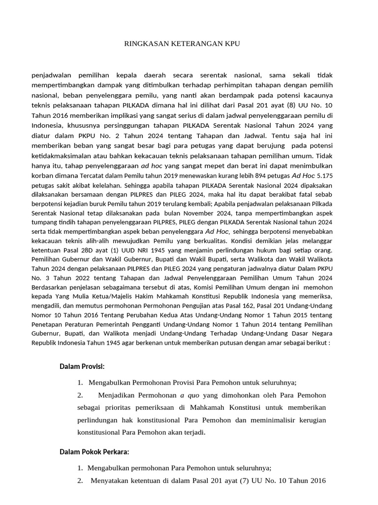 Ringkasan Keterangan Kpu | PDF