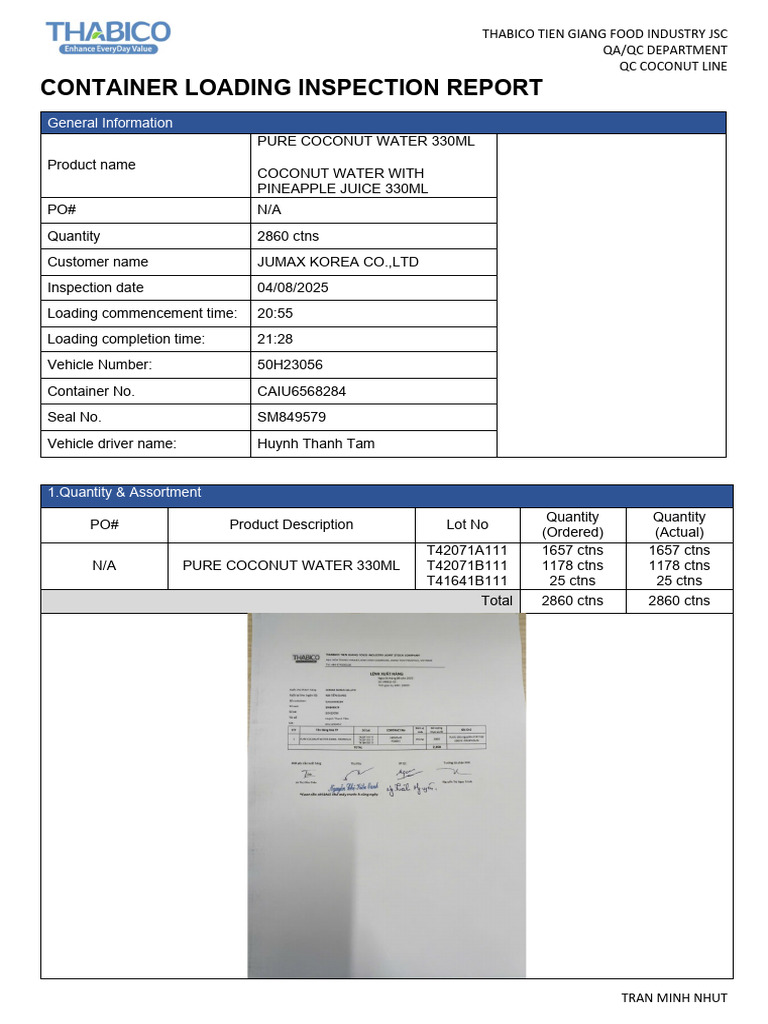Container Loading Inspection Report - Jumax Korea Co.,Ltd-4.8.25 | PDF
