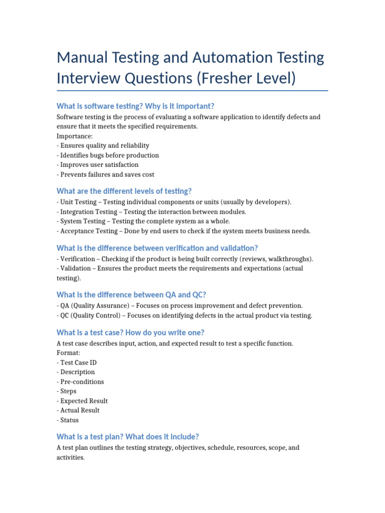 Manual and Automation Testing Interview Q&A | PDF | Software Testing ...