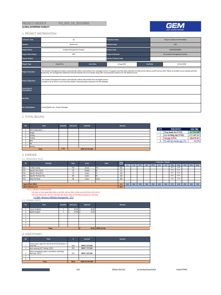 PMP-1.1 - BM01 (PROJECT ORDER #) (Fixed Price) | PDF