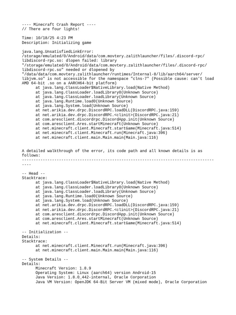 Minecraft Initialization Error Report | PDF | Java (Programming ...