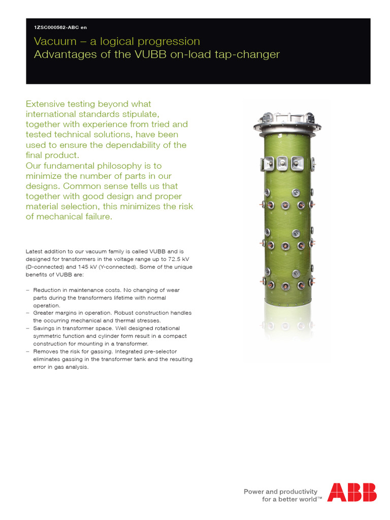 VUBB Vacuum Tap-Changer Benefits | PDF | Transformer | Voltage