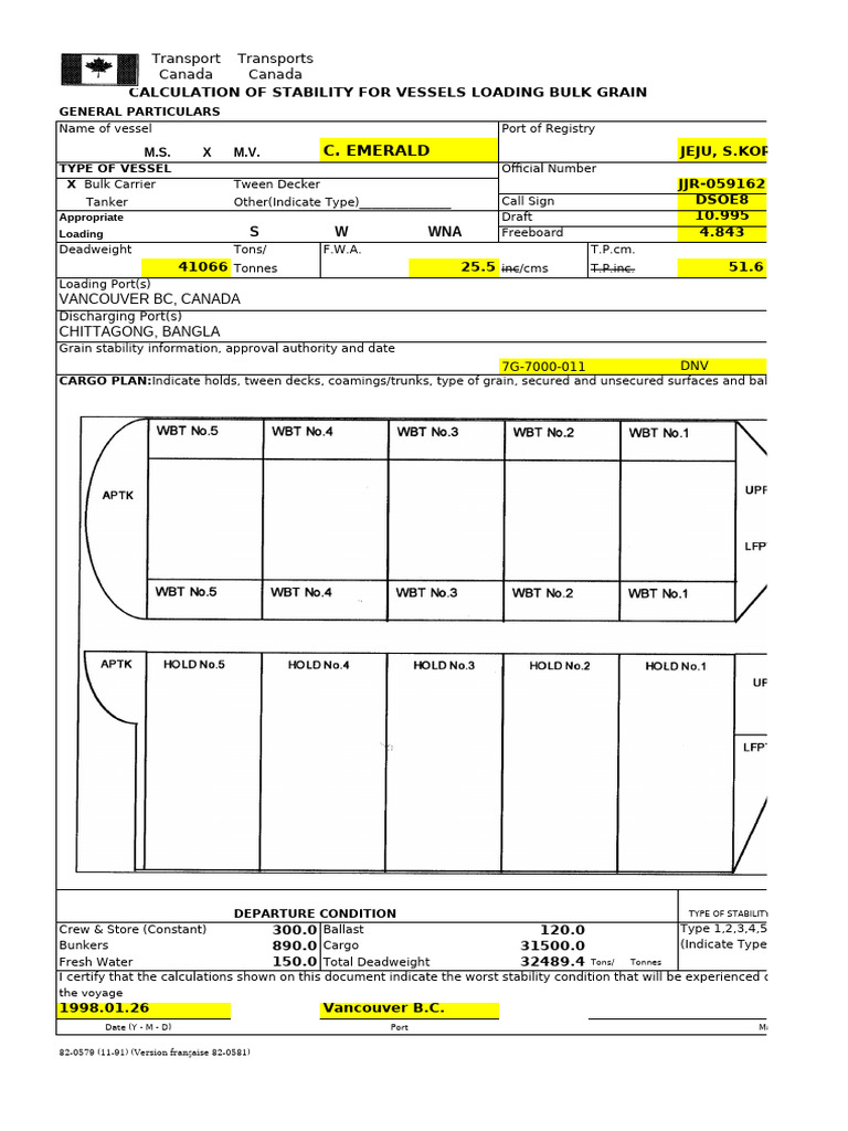 CANADA Grain Calculation Sheet | PDF | Shipping | Water Transport