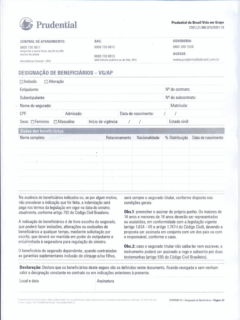 5 Formulario Prudential | PDF