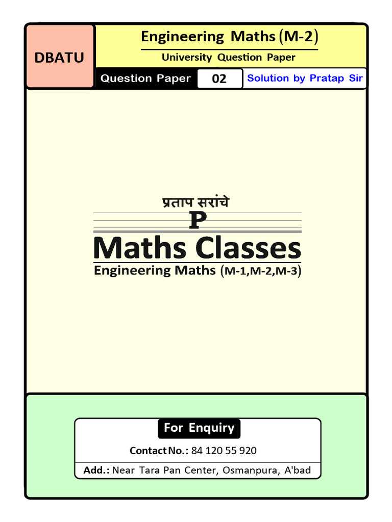 DBATU Engineering Maths II Exam Paper | PDF | Acceleration ...