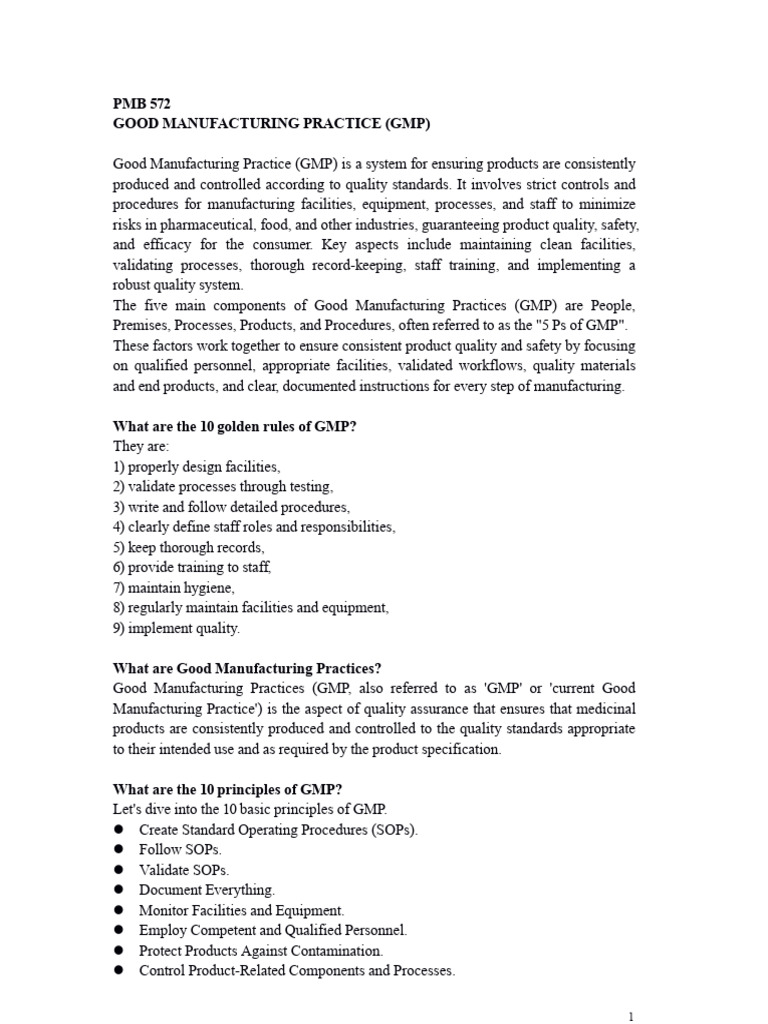 Understanding Good Manufacturing Practices | PDF | Audit | Regulatory ...