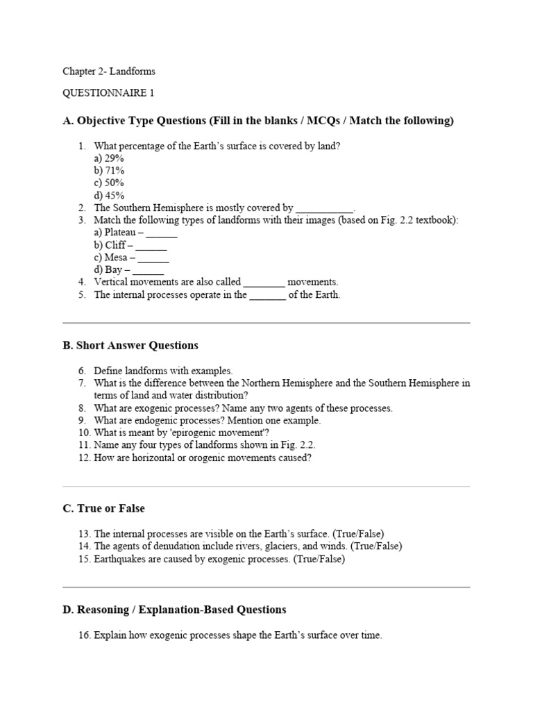 Chapter 2 Geo Grade 6 Worksheet | PDF | Plateau | Mountains