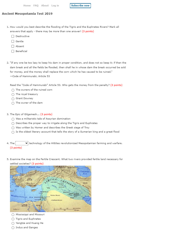 Quia - Ancient Mesopotamia Test 2019 | PDF | Mesopotamia | Babylon