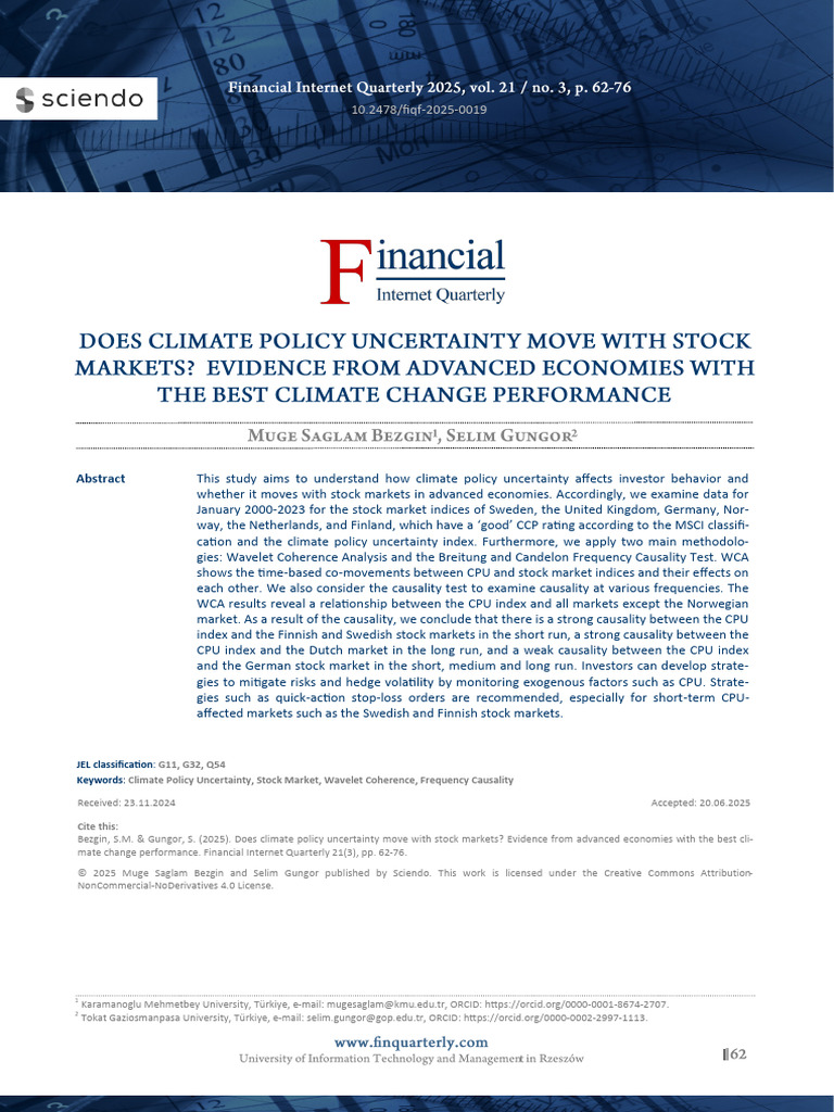 Climate Policy Uncertainty and Stock Markets | PDF | Stationary Process ...