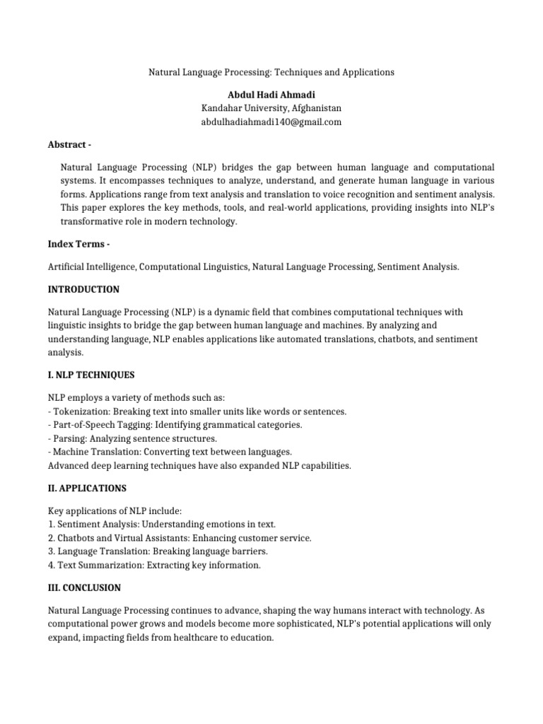 NLP Techniques and Applications Overview | PDF