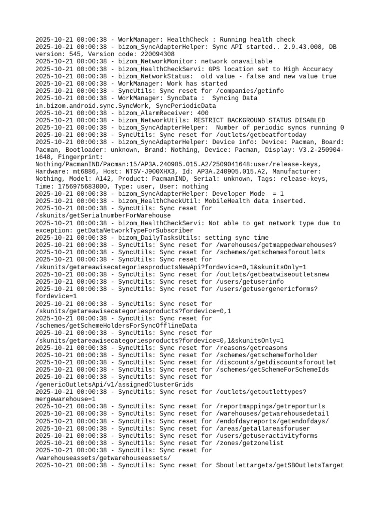 Bizom Sync and Health Check Logs | PDF | Software Engineering ...