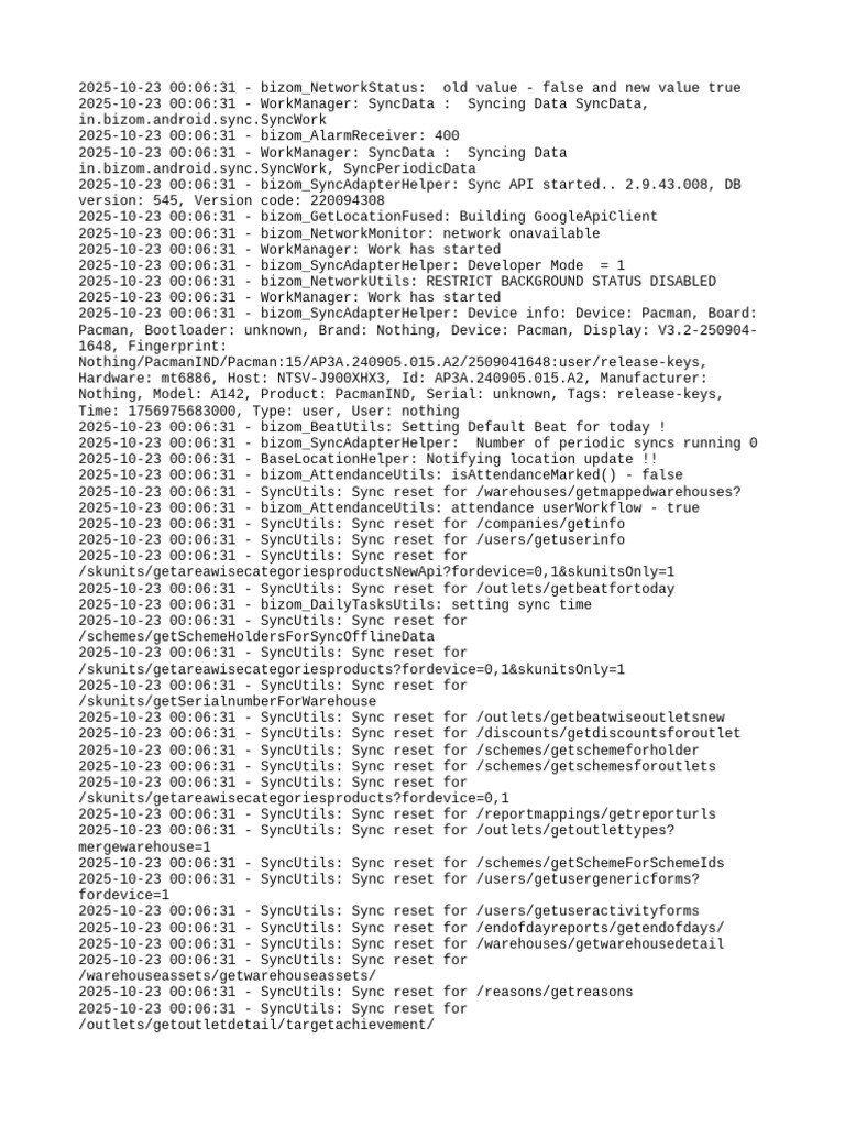 Bizom Sync Data Log Analysis | PDF | Computer Engineering | System Software