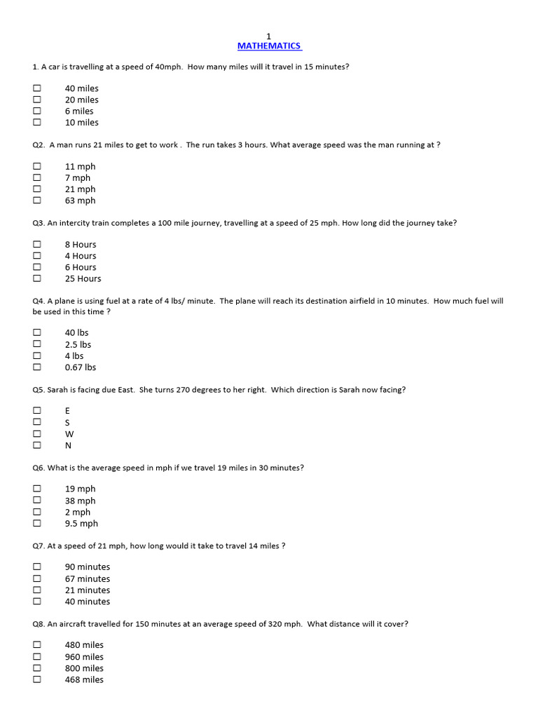 Math and English Practice Questions | PDF | Air Traffic Control | Velocity