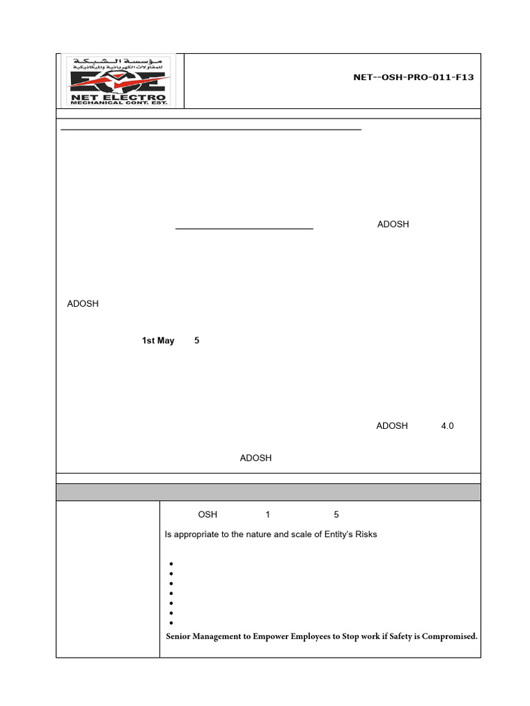 Internal Audit Report for OSH Compliance | PDF | Occupational Safety ...