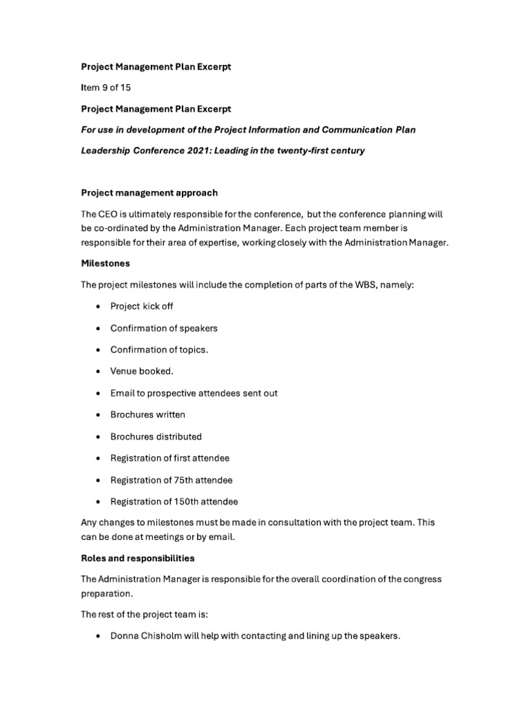 Project Management Plan Excerpt | PDF