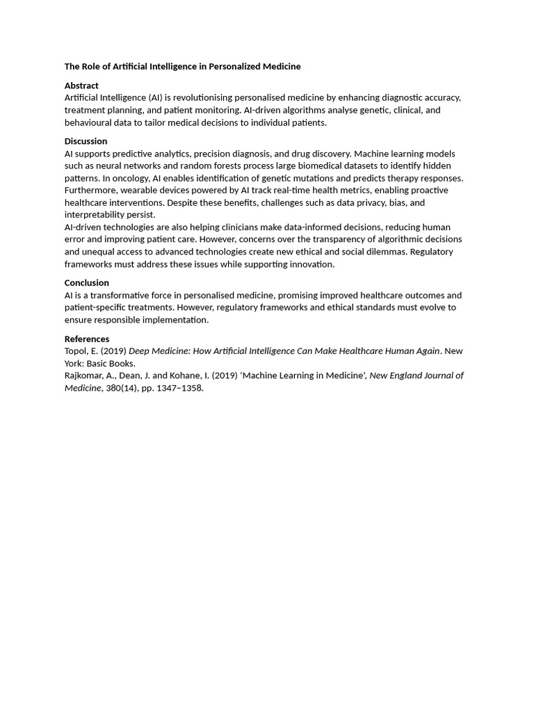 The Role of Artificial Intelligence in Personalized Medicine | PDF