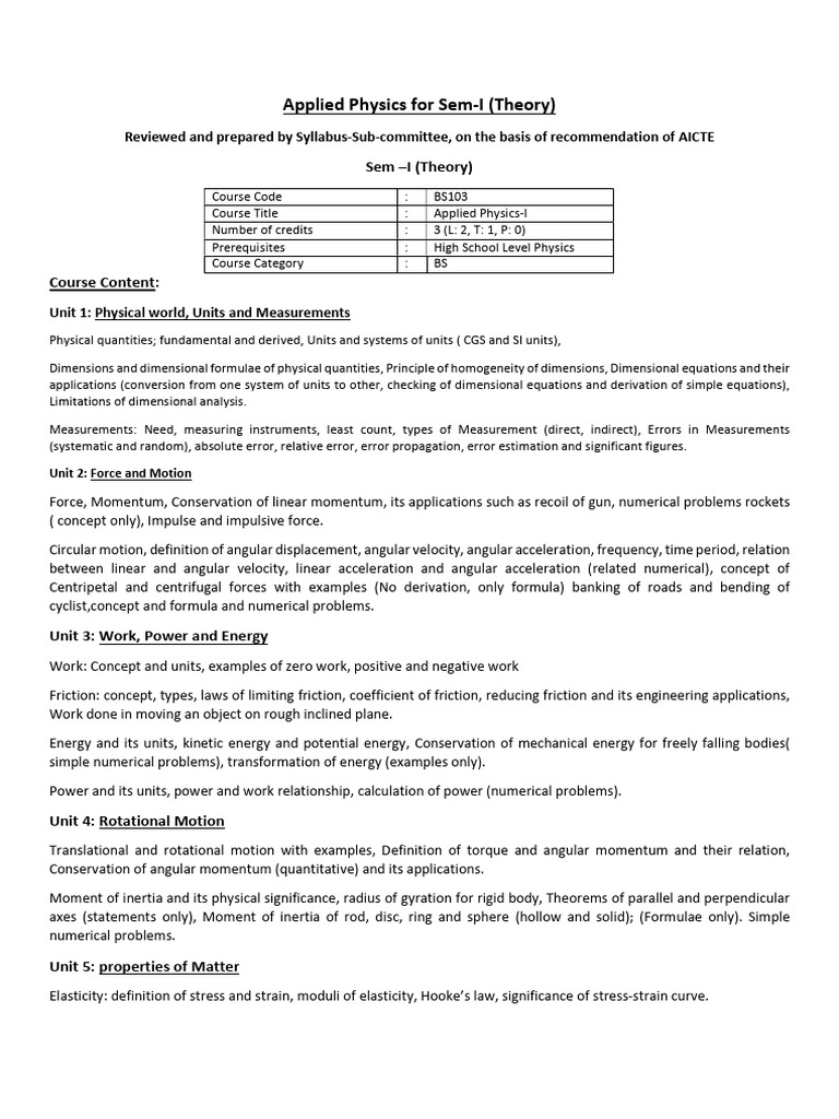 Applied Physics I Syllabus for Sem-I | PDF | Fluid Dynamics | Force