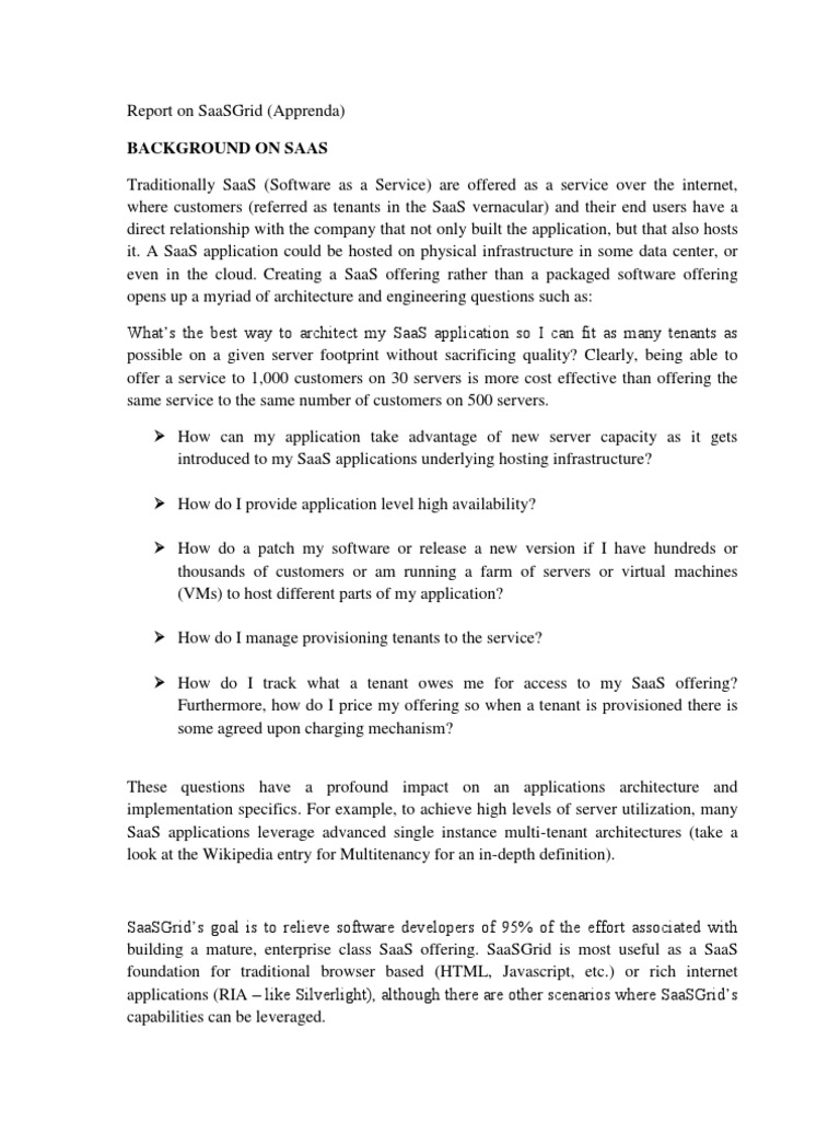 Report On SaaSGrid | PDF | Software As A Service | Web Server