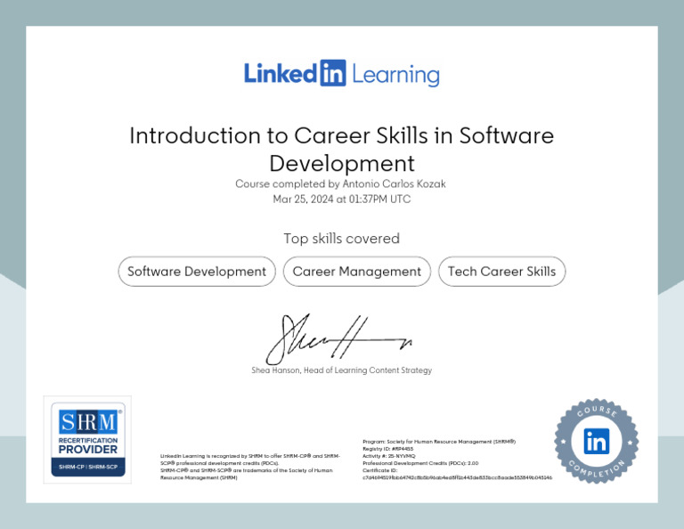 CertificateOfCompletion - Introduction To Career Skills in Software ...