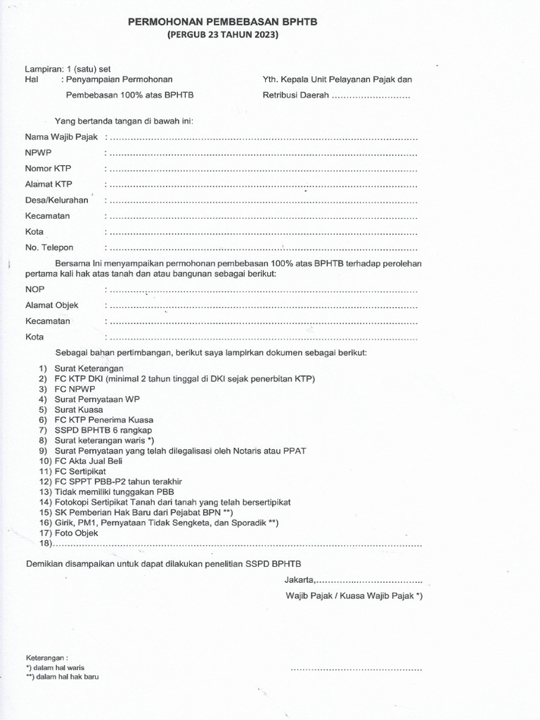 Permohonan Pembebasan Bphtb Pdf