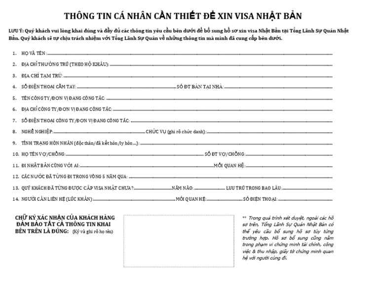 Bang Dien Thong Tin CA Nhan Visa Nhat Ban-Sample | PDF
